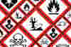 Several chemical hazard icons arranged in an abstract repeating pattern