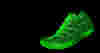 Shape of a shoe made of bright green thin lines against a deep black backgound.